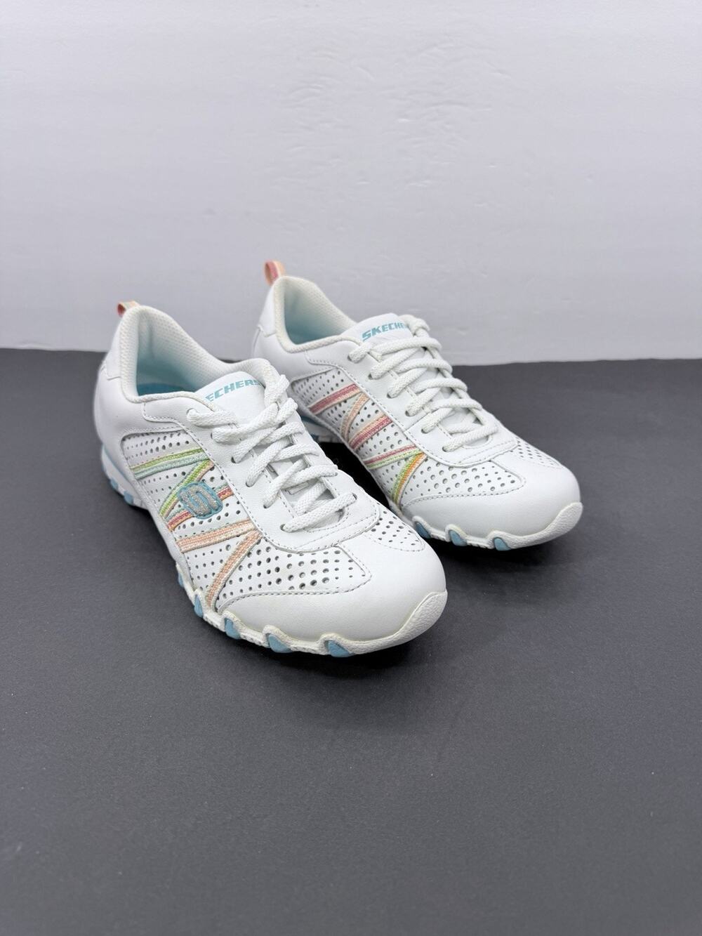 Skechers Bikers Hot Ticket Womens Shoes Size 6.5 White Rainbow Perforated 21480